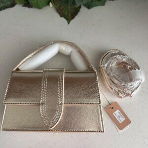 Small Forever 21 Womens Gold Faux Leather Mini Handbag With Detachable Strap